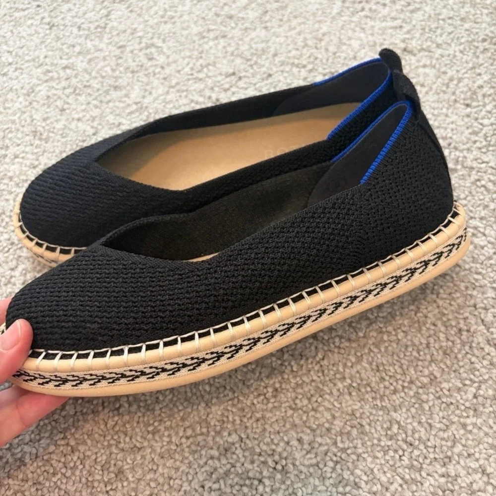 Rothys Espadrille Flats Womens 6 EU 36 Black Knit Slip On Office Comfortable